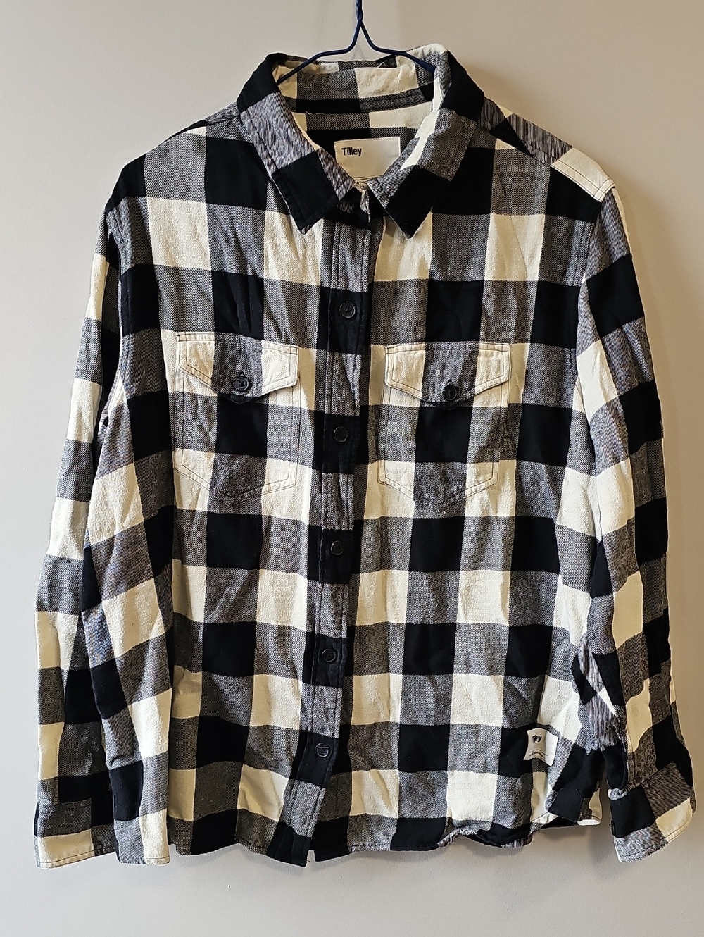 Tilley XL Black & White Buffalo Plaid Button-Up Long Sleeve Shirt